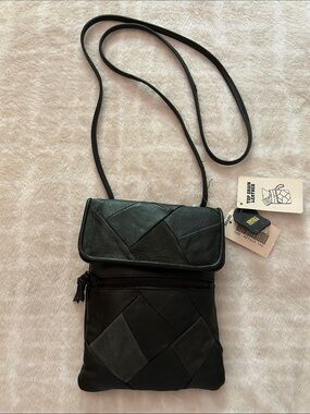 Via Romano Women's Black Leather Patchwork Crossbody Bag, NWT